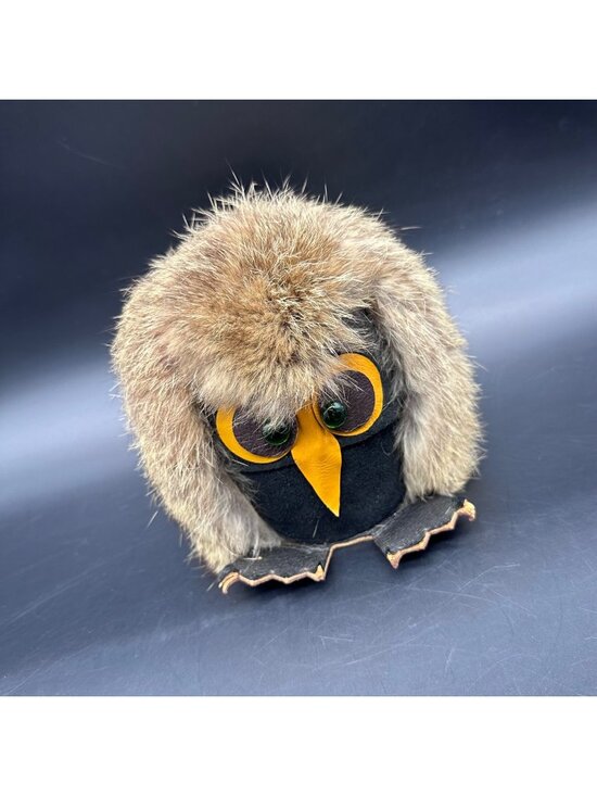 Other - Vintage Owl Figurine Fur Leather Mid Century Kitsch Woodland Creature Retro